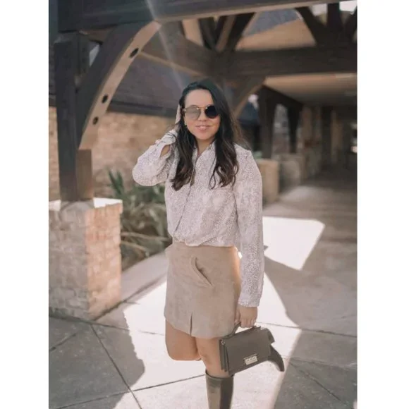 Vintage Danier Suede Leather Camel Tan High Rise Mini Midi Preppy Pencil Skirt - Picture 14 of 14